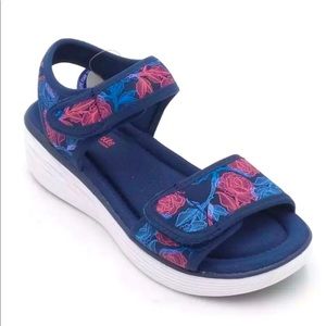 Ryka Ortholite Womans Ankle Strap Blue Coral Floral Sandal Size 10.5W